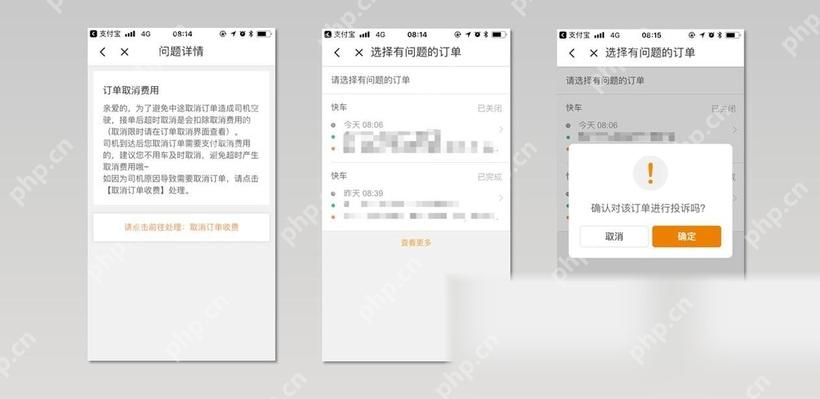 滴滴出行问题详情页面选择订单并提交费用投诉