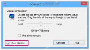 Hyper-V VMConnect 连接窗口的 Display configuration 分辨率滑块