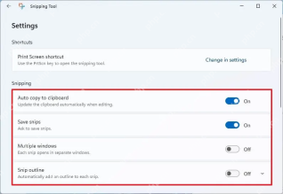 Windows 11 截图工具设置中 Auto copy to clipboard 开关位置