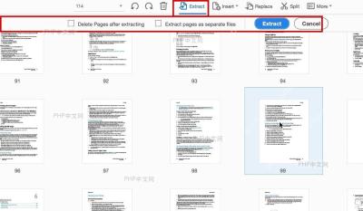 Adobe Acrobat 组织页面界面中打开 Extract 页面提取工具