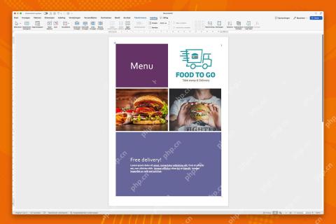 Microsoft Word中打开餐饮宣传单模板并准备替换图片和文字