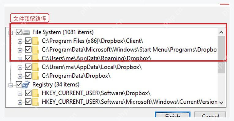 Geek Uninstaller 残留扫描窗口中 File System 下的 AppData 和 ProgramData 路径