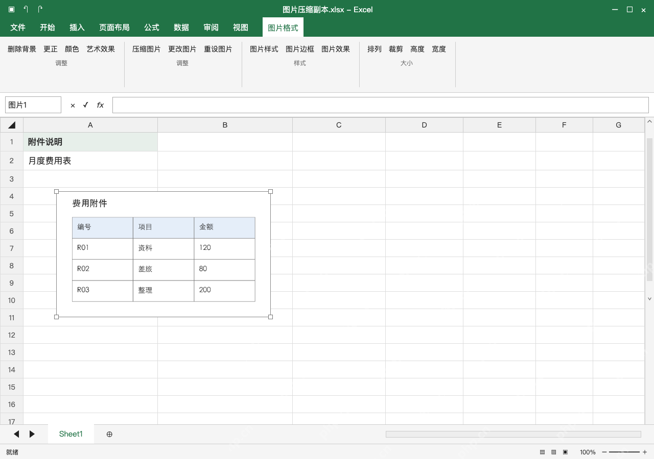 模拟 Microsoft Excel Windows桌面版 完整窗口:先另存副本,选中真正的图片对象