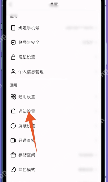 快手设置页面中的通知设置入口