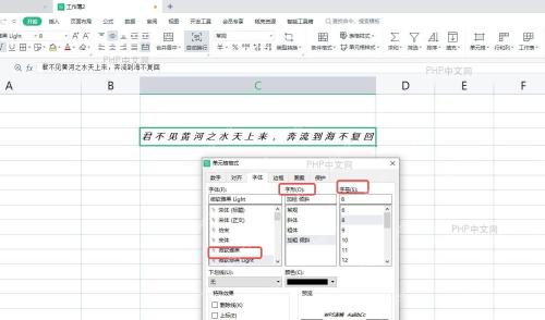 Excel 设置单元格格式窗口中调整字号和文字效果