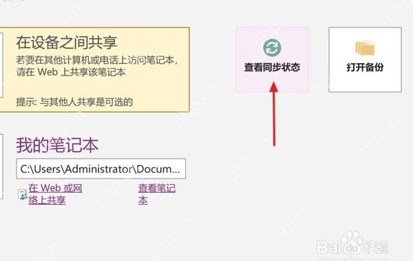 OneNote 在笔记本信息中查看同步状态