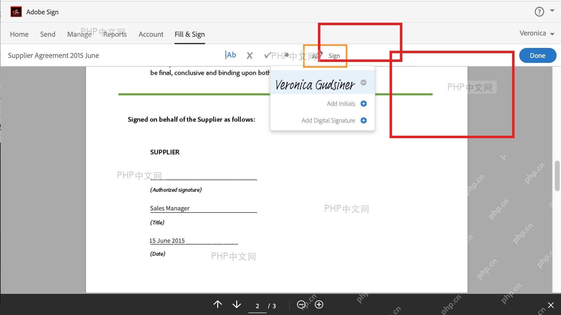 Adobe Sign 创建签名窗口中 Type Draw Image 和 Apply 按钮