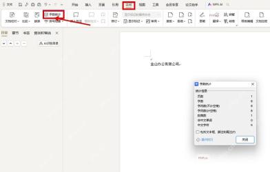 WPS文字审阅选项卡中的字数统计按钮，用于打开统计窗口