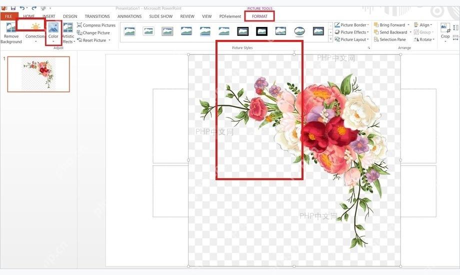 PowerPoint 中插入 PNG 图片后图片显示在幻灯片编辑区