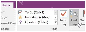 OneNote 功能区里的 Find Tags 按钮,用于汇总已经添加的标签内容