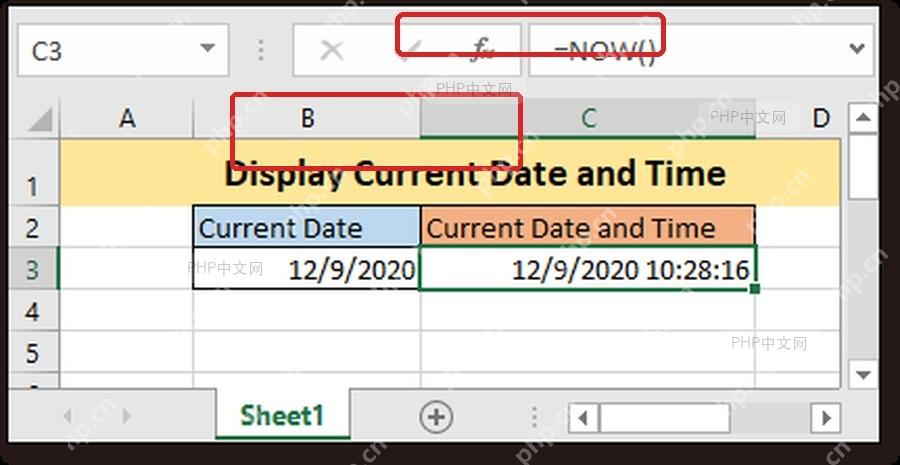 Excel 输入 NOW 函数显示当前日期和时间