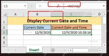 Excel 输入 NOW 函数显示当前日期和时间