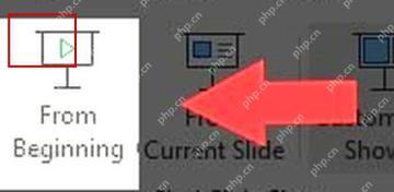 PowerPoint Slide Show 选项卡中的 From Beginning 测试入口