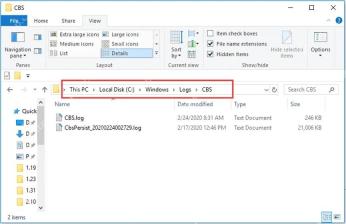 Win10 文件资源管理器中打开 C Windows Logs CBS 文件夹