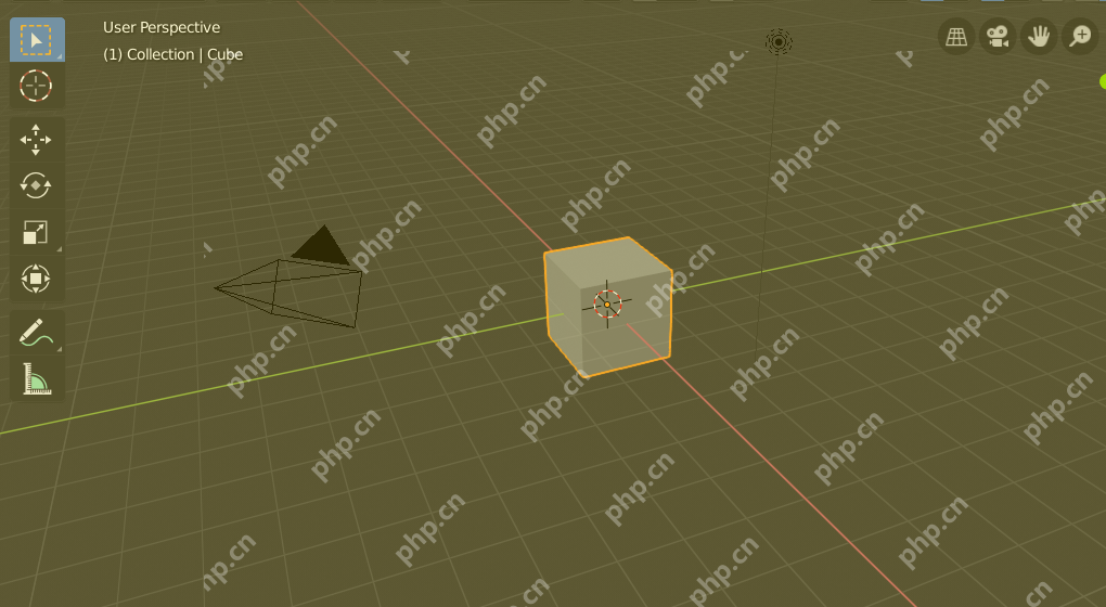 Blender 5.2 Layout 工作区显示默认 Cube、Camera、Light 和 3D Viewport