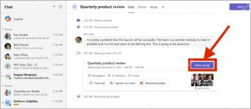 Microsoft Teams 会后查看会议回顾入口界面