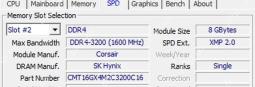 CPU-Z SPD 页面 Slot 下拉框显示 Slot #2 和 8 GBytes 内存模块