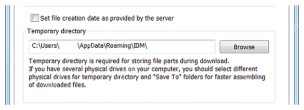 IDM Save To 页下方显示 Temporary directory 临时目录。