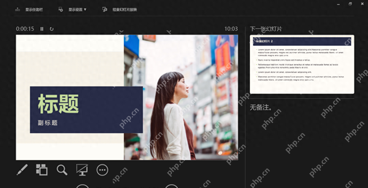 PowerPoint 演讲者视图显示当前幻灯片下一张幻灯片和备注区
