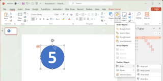 PowerPoint 排列菜单里打开对齐选项，让倒计时数字居中