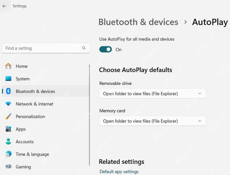 Win11 AutoPlay 设置中 Removable drive 选择 Open folder to view files