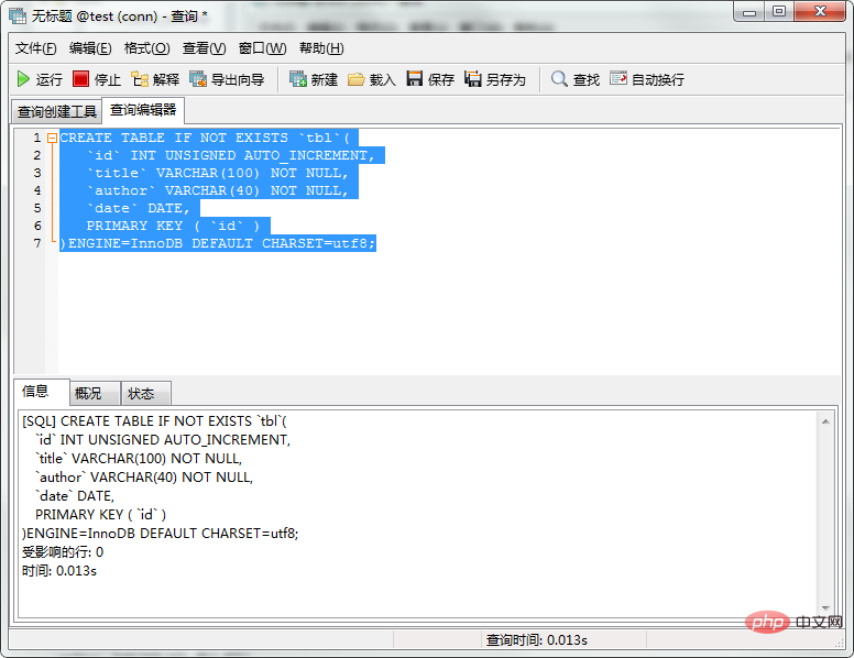 How to use statements to create tables in navicat 8 for mysql