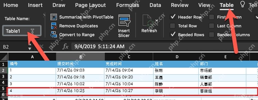 Excel 表格中已经追加 Forms 提交记录