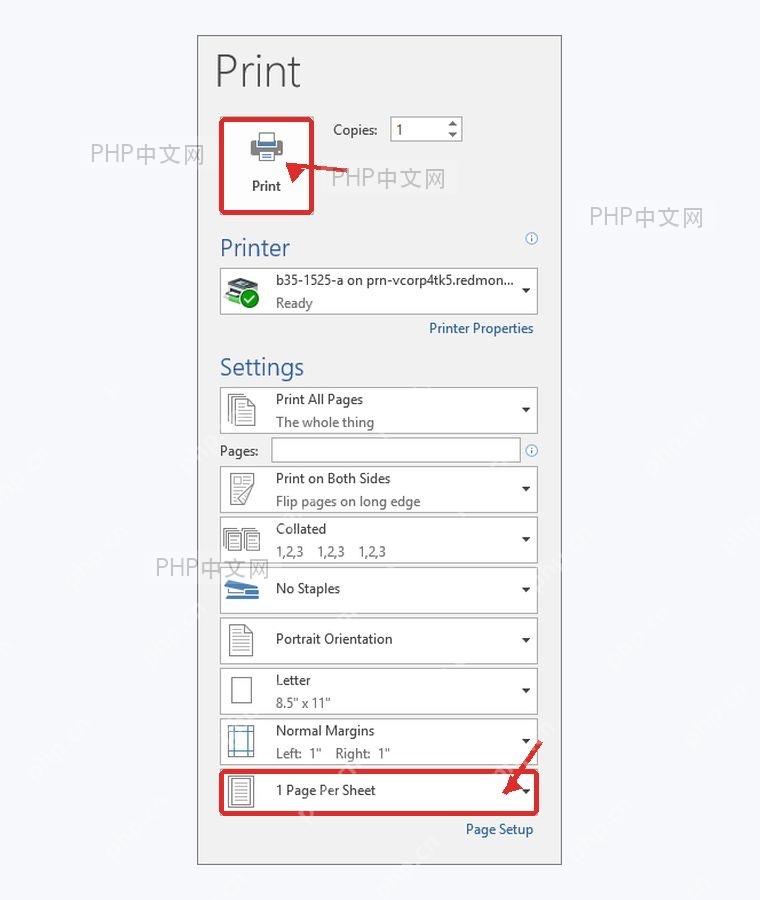 Word 打印窗格中检查页数和每版打印设置