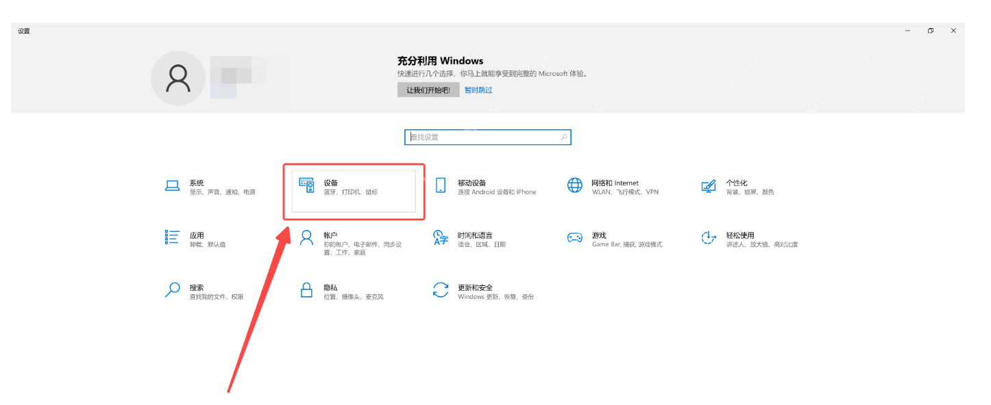 Windows 设置主页中的设备入口