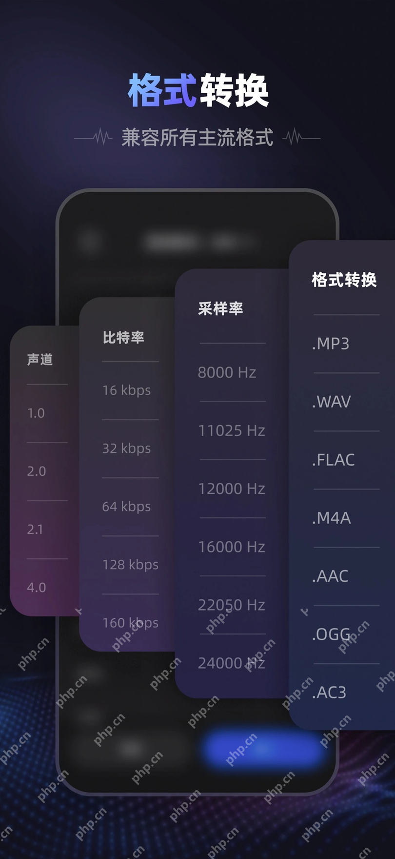 爱音频App选择音频输出格式和参数的界面