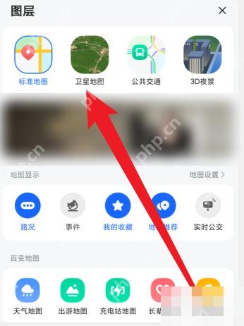 高德地图图层面板中的卫星地图等实景相关图层入口
