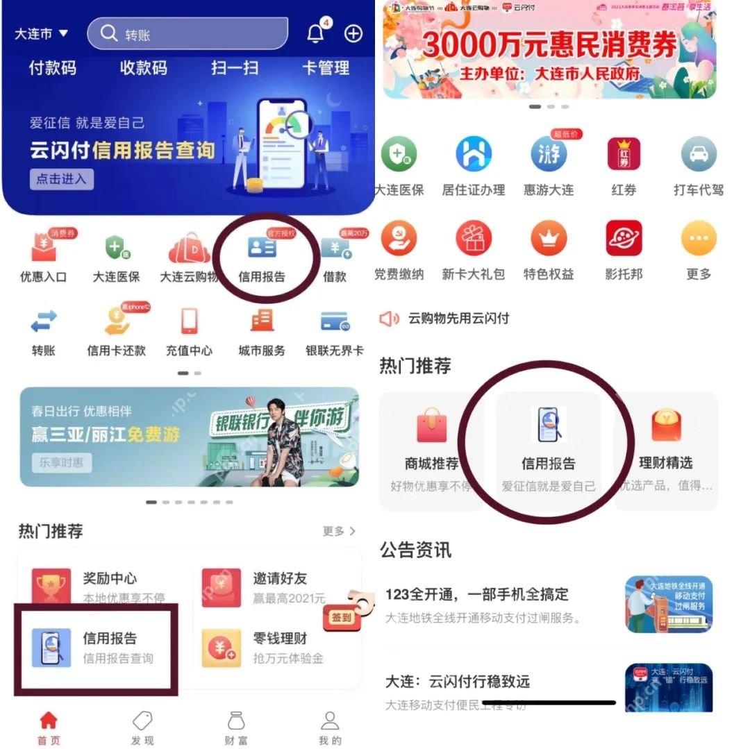 按页面进入信用报告申请和查看流程