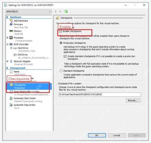 Hyper-V 虚拟机设置中 Checkpoints 页面和 Enable checkpoints 选项