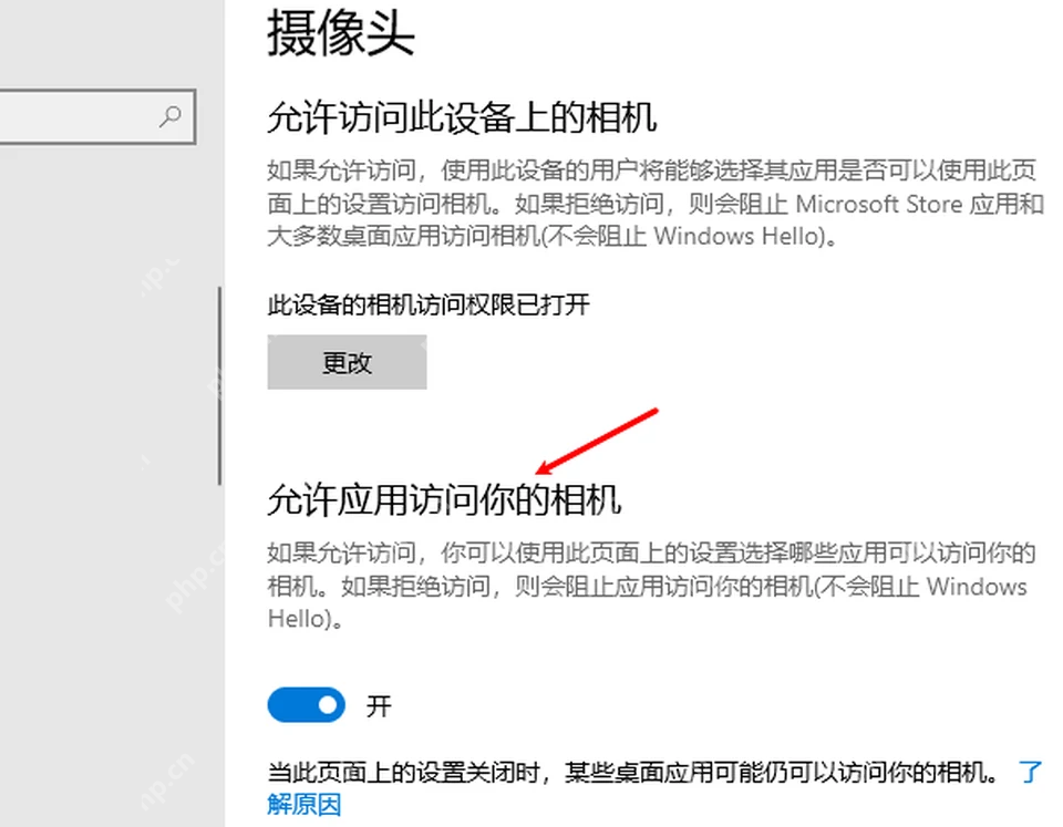 Windows 11 摄像头页面中的设备相机访问权限