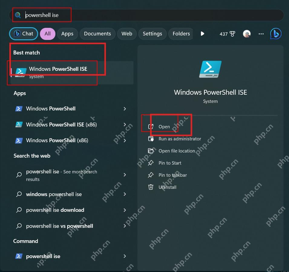 Win11 开始菜单搜索 Windows PowerShell ISE 并点击打开