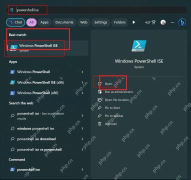 Win11 开始菜单搜索 Windows PowerShell ISE 并点击打开