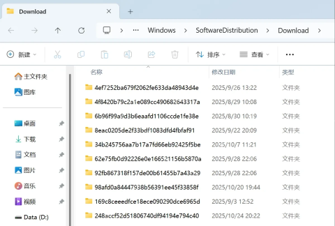 Win11 文件资源管理器打开SoftwareDistribution Download更新缓存目录