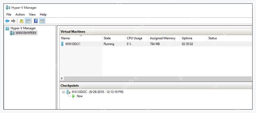 Hyper-V Manager 中已经创建的检查点按虚拟机名称和时间显示