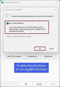 Win11 快捷方式高级属性中勾选以管理员身份运行