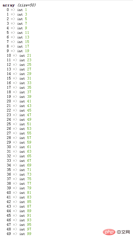 怎么用php实现求100以内的奇数