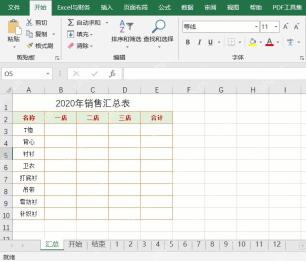 Excel底部工作表标签包含汇总、开始、结束和1到12月分表