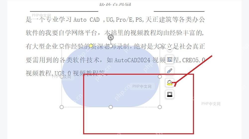 WPS 文档中蓝色圆角矩形已经变成半透明填充,可看到后方文字
