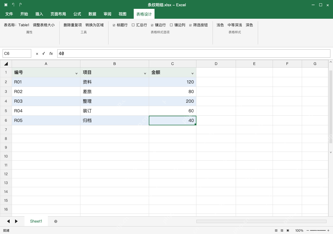 模拟 Microsoft Excel Windows桌面版 完整窗口：追加记录后核对扩展范围，保存样式