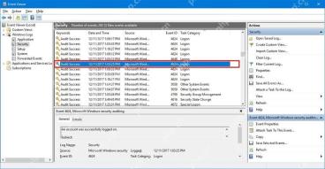 Win10 Event Viewer Security 日志中选中 4624 登录事件