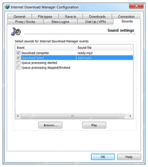 IDM Windows 配置窗口 Sound settings 页,对应设置完成提示音。
