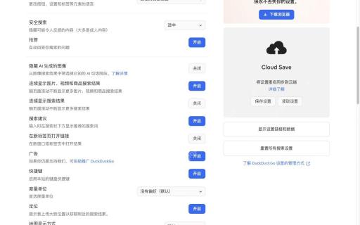 查看网页搜索设置对应的DuckDuckGo真实界面