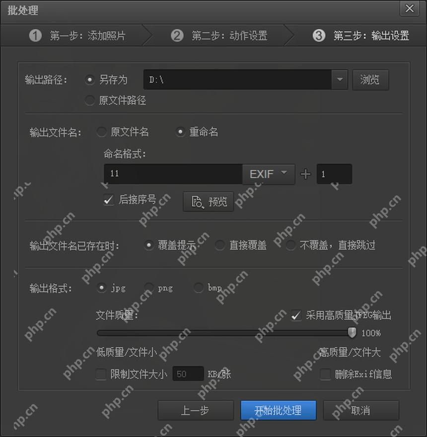 批处理第三步输出设置页面
