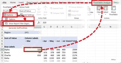 Excel 数据透视表分析选项卡中打开显示报表筛选页命令