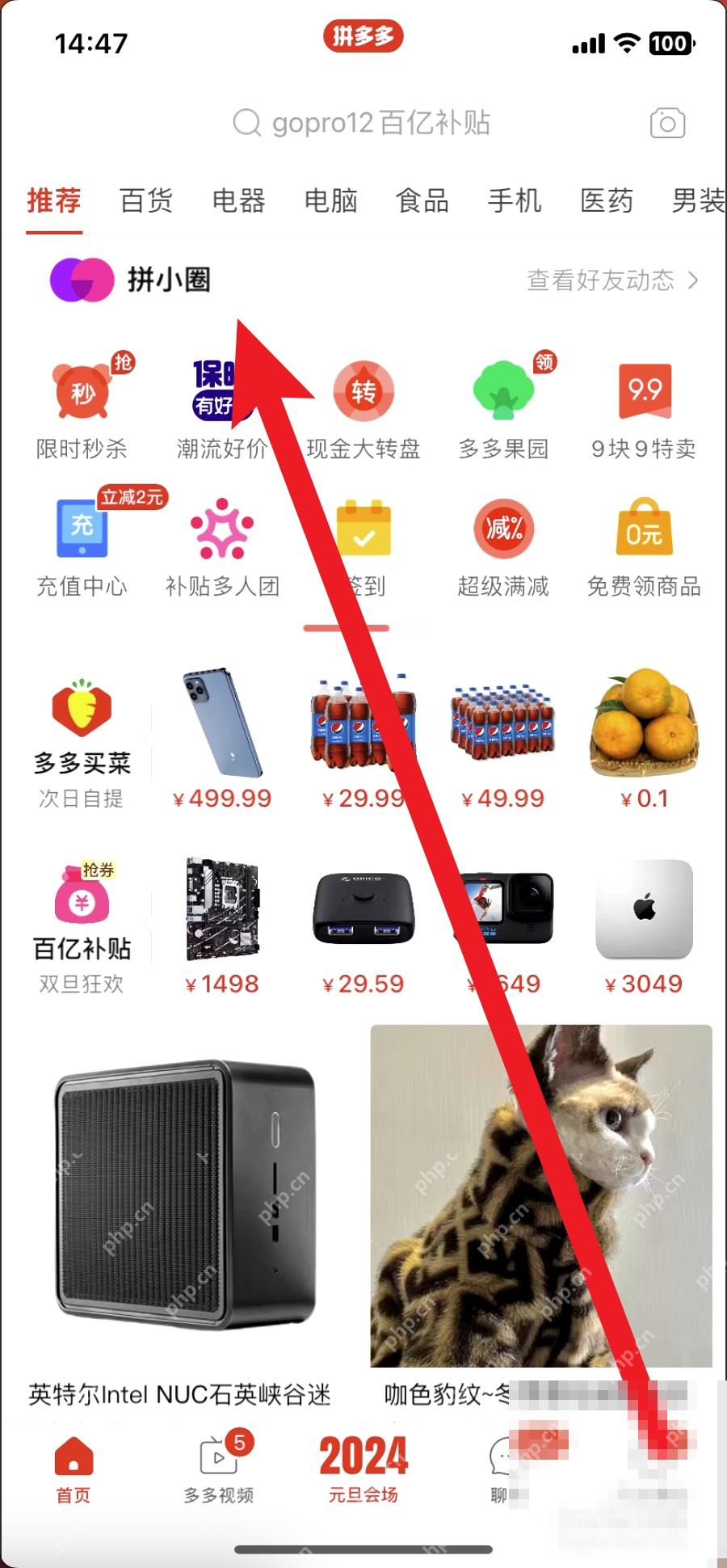 拼多多首页里的拼小圈入口
