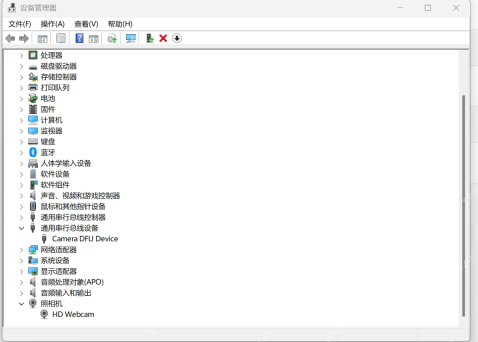 Windows 设备管理器中的摄像头和 USB 摄像头设备